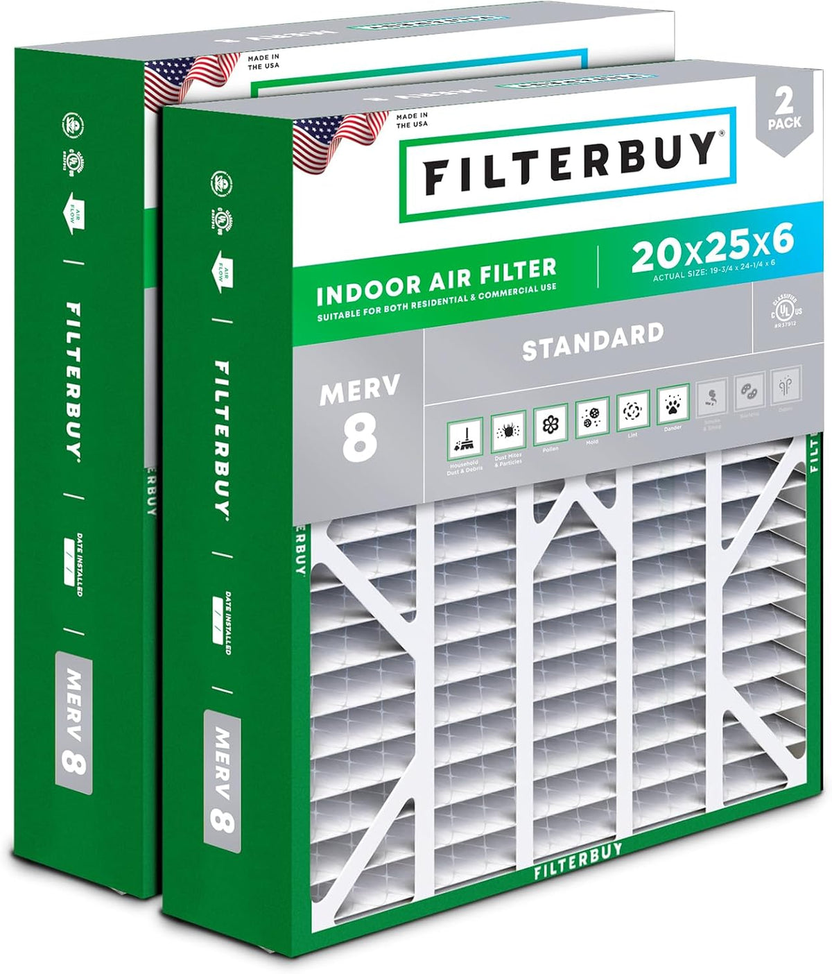Filterbuy 22x24x5 Air Filter MERV 8 Dust & Allergy Defense (2-Pack)