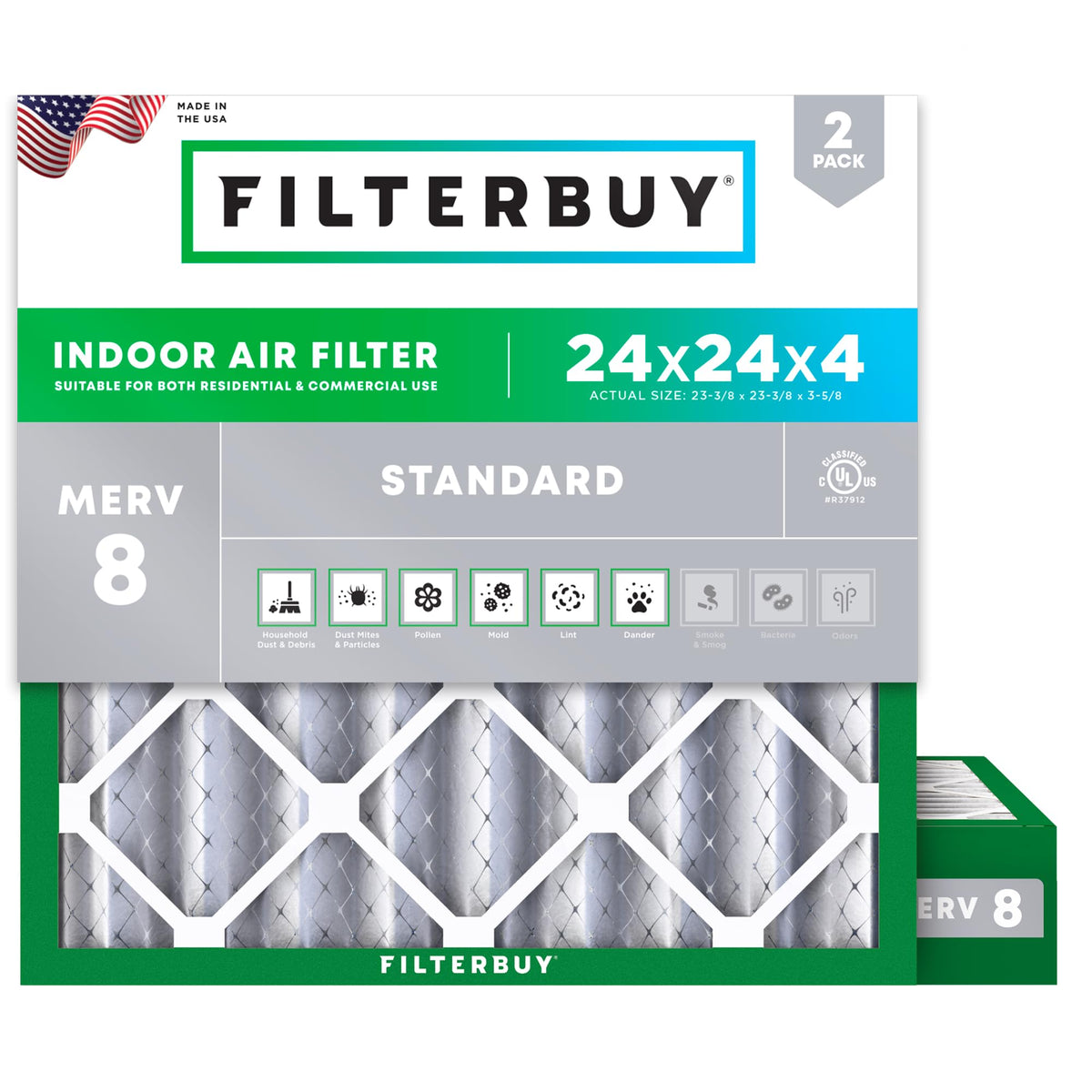 Filterbuy 18x18x1 Air Filter MERV 8 Dust & Allergy Defense (2-Pack)