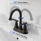 Matte Black Bathroom Faucet, Hurran 4 inch Centerset 2-Handle Lead-Free