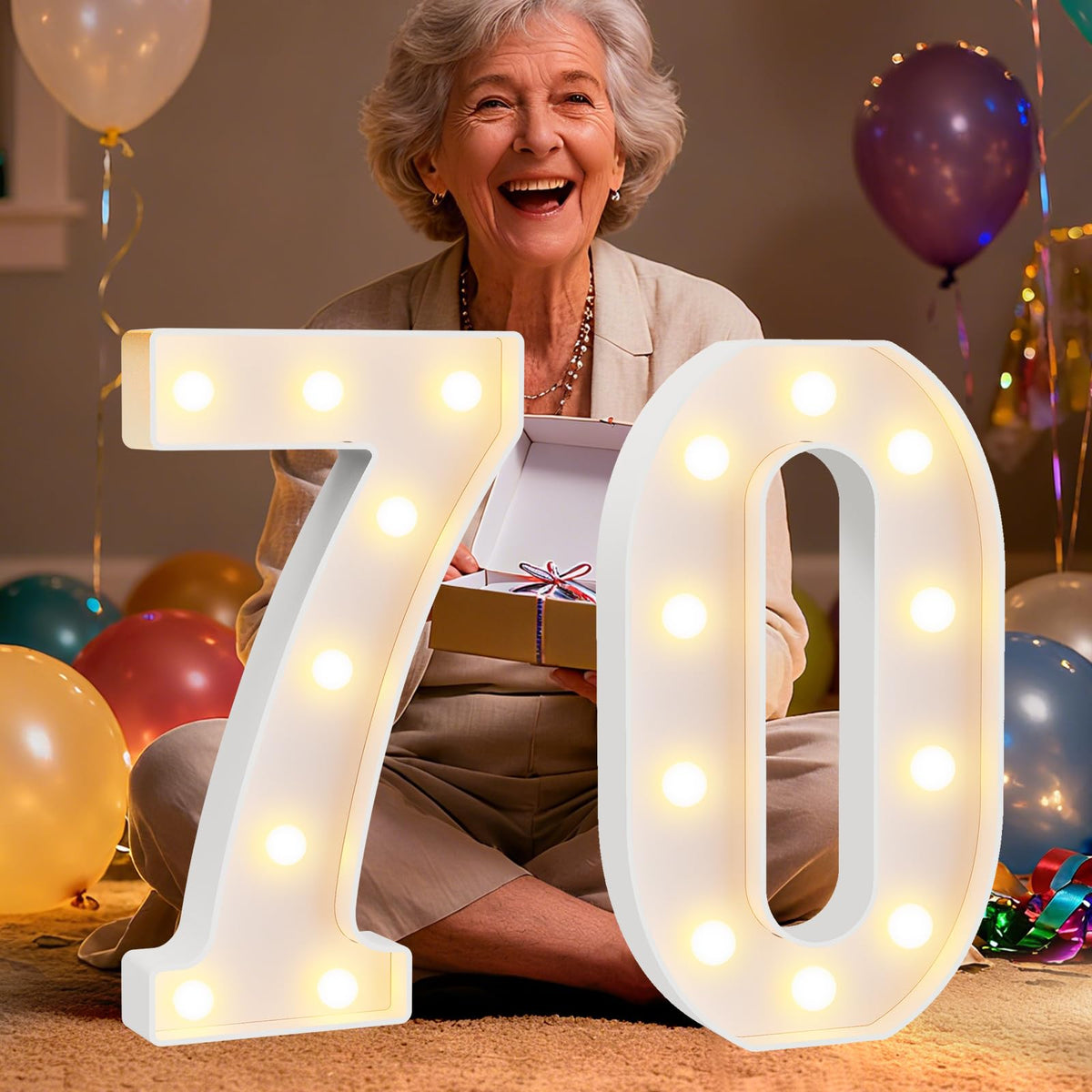 Pooqla 2.4FT Light Up Numbers, Marquee Numbers 2.4 Feet Tall Party Decor for Her Him, Mosaic Big Sign for 7th 17th 70th Birthday Anniversary Decoration Backdrop, Large Pre-Cut Frame Number 7