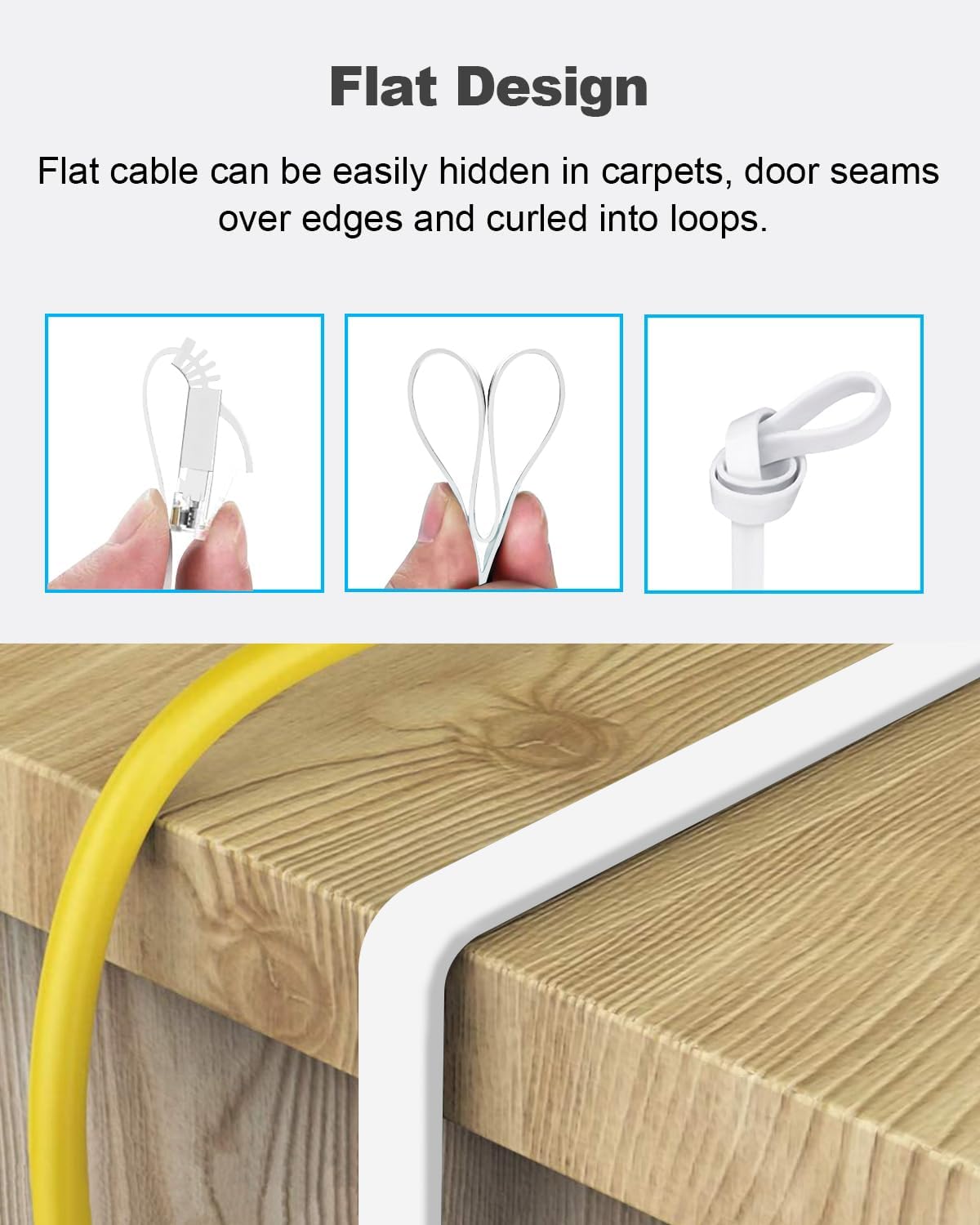 Yauhody CAT 6 Ethernet Cable 10m, Pure Copper High Speed Solid Flat CAT6
