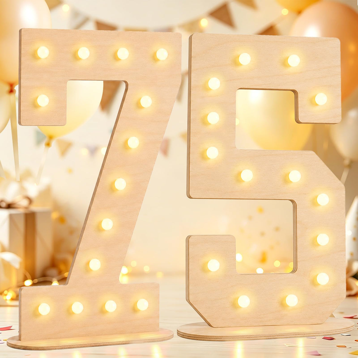Pooqla 2.4FT Light Up Numbers, Marquee Numbers 2.4 Feet Tall Party Decor for Her Him, Mosaic Big Sign for 7th 17th 70th Birthday Anniversary Decoration Backdrop, Large Pre-Cut Frame Number 7