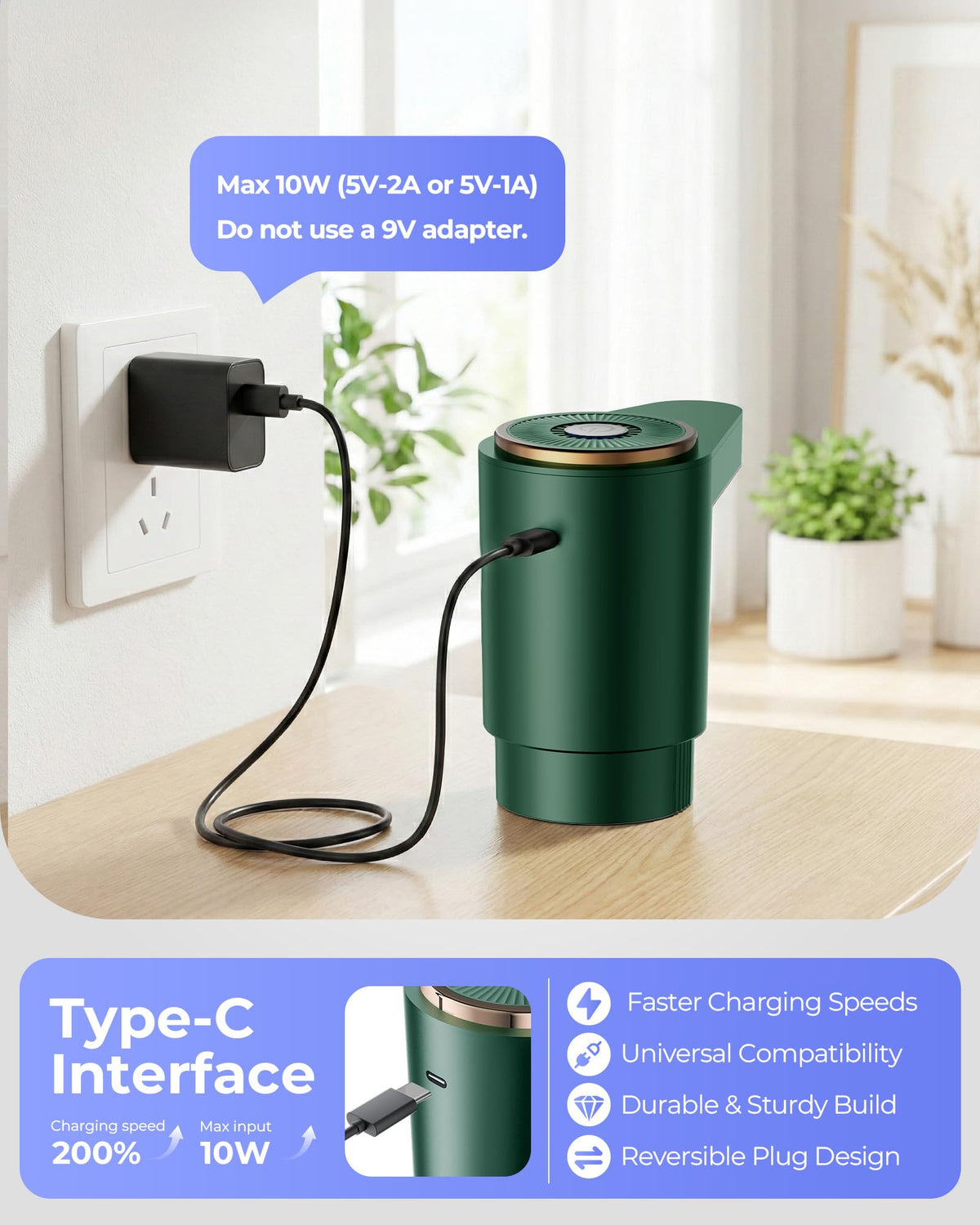 Water Jug Pump for 5 Gallon Bottle – Portable Electric USB-C Charging Dispenser, Dual Powerful Motors, Fast Flow, Fits 2-5 Gallon Jugs – Ideal for Home, Office, Camping, RV, Beige