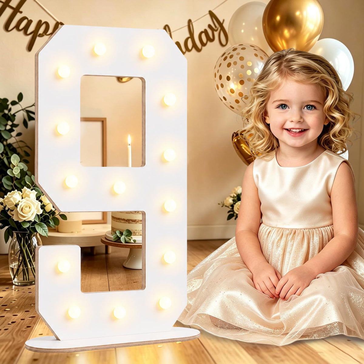 Pooqla 2.4FT Light Up Numbers, Marquee Numbers 2.4 Feet Tall Party Decor for Her Him, Mosaic Big Sign for 7th 17th 70th Birthday Anniversary Decoration Backdrop, Large Pre-Cut Frame Number 7