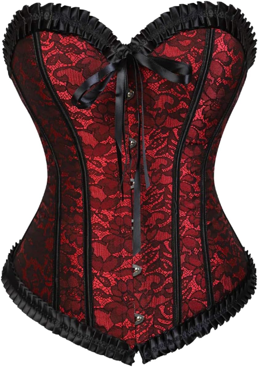 KUOSE Womens Black Basque Body Shaper Overbust Corset Top Plus Size S-6XL