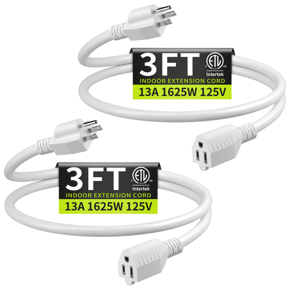 16/3 Black Extension Cord 6 FT Indoor, Short Extension Cord