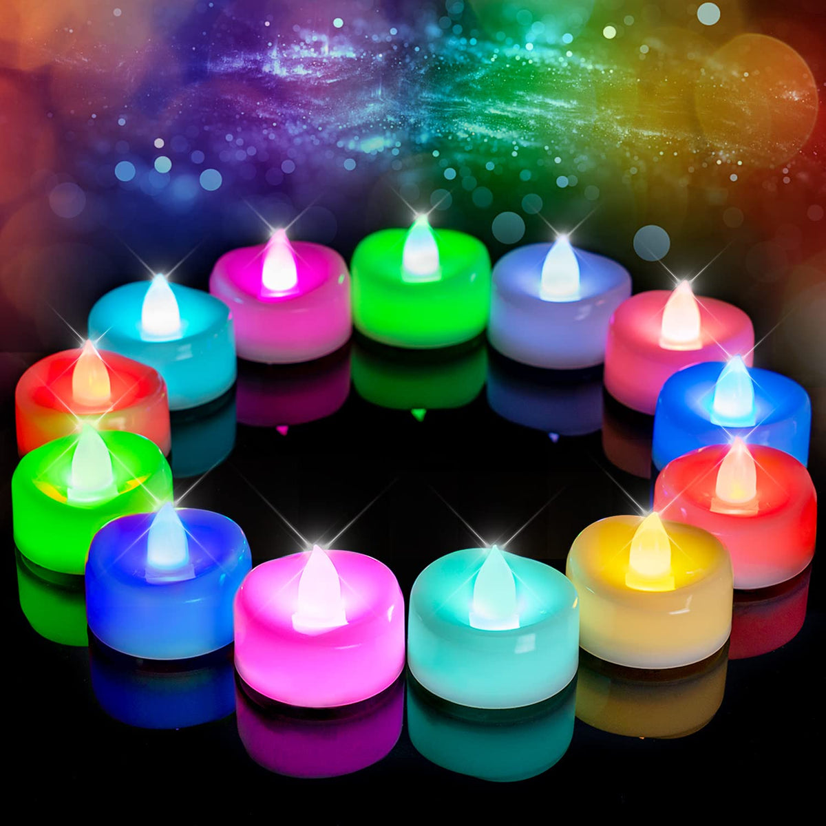 merrynights Flameless Candles, 24 Pack LED Tea Lights Candles Battery Operated, Last 200+ Hrs Flickering Tea Lights, Flameless Tealight Candles for Halloween Diwali Fall Christmas Wedding