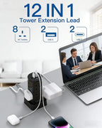 Tower Extension Lead with USB Slots, 8 Way Multi Plug Extension Tower &4USB
