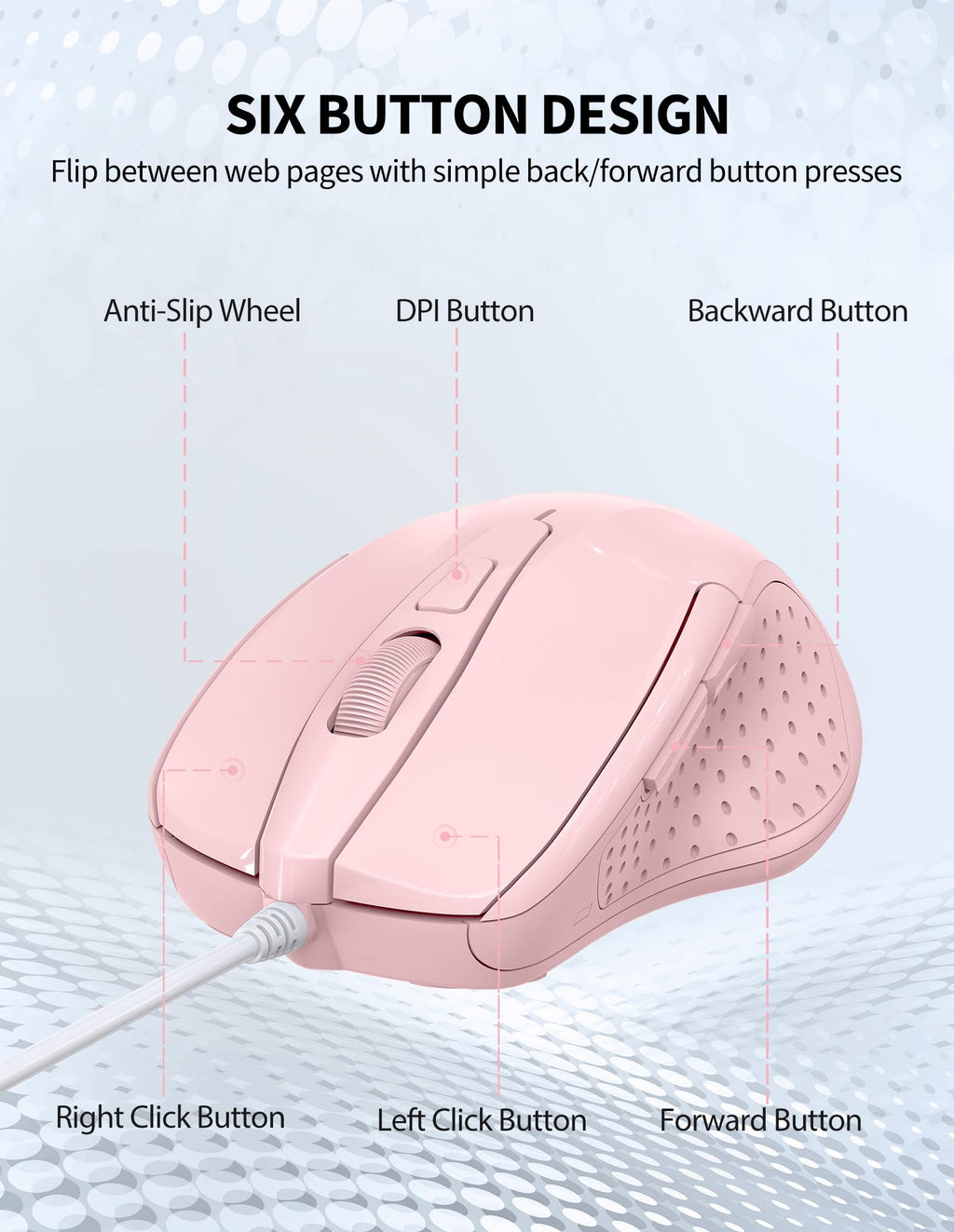 TECKNET USB Wired Mouse,6400 DPI Optical,6-Button Ergonomic Computer Mouse