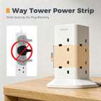 TESSAN Tower Black Extension Lead with USB C Slots