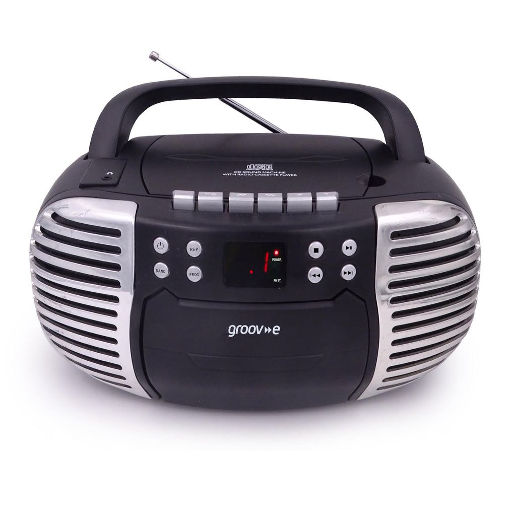 Groov-e Original Boombox - Portable CD Player with Bluetooth, Radio, 3.5mm Aux Port, & Headphone Socket - LED Display, 2 x 1.2W Speakers - Battery or Mains Powered - Blue