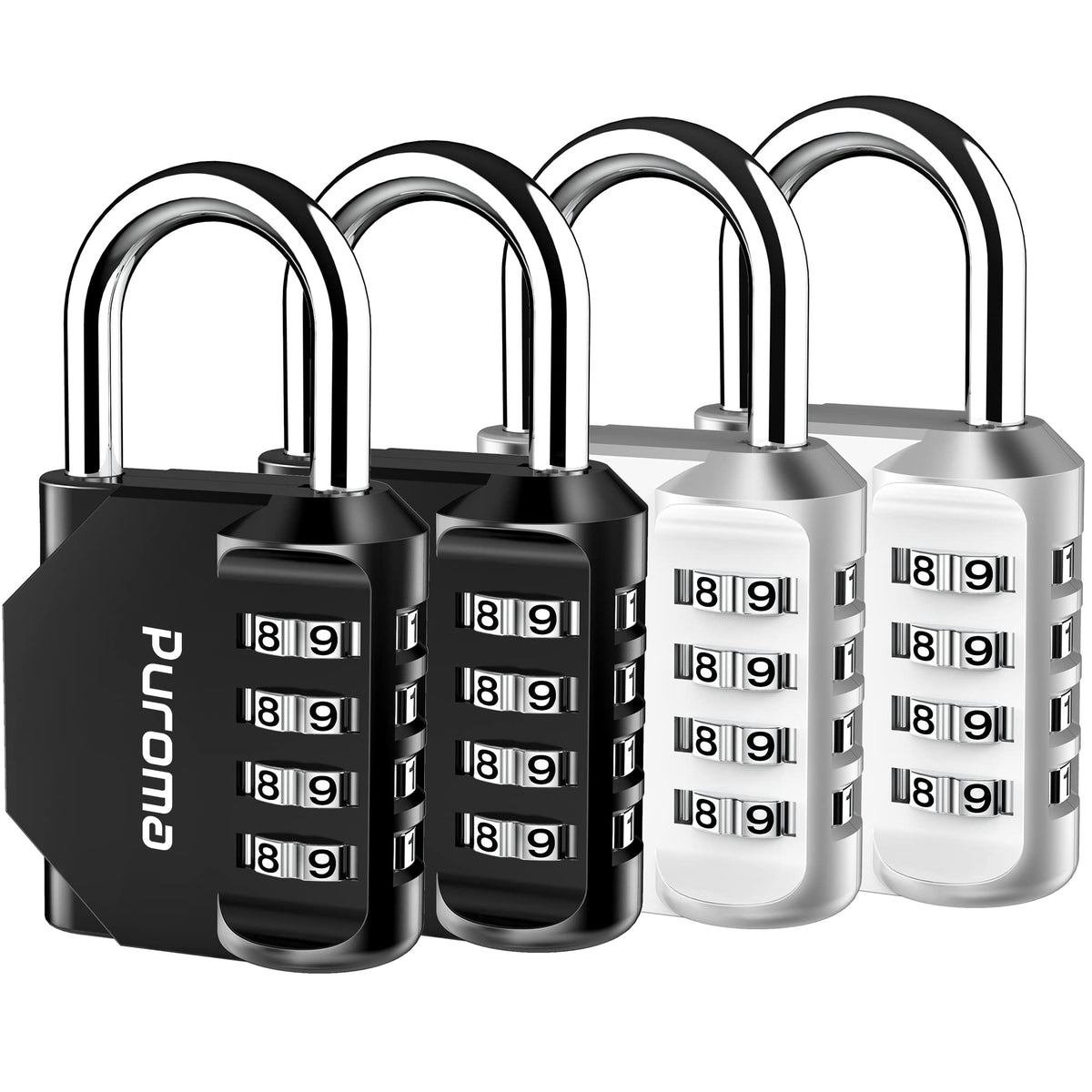Puroma 2 Combination Lock Locker 4 Digits Combo Padlock Gym Silver & Black