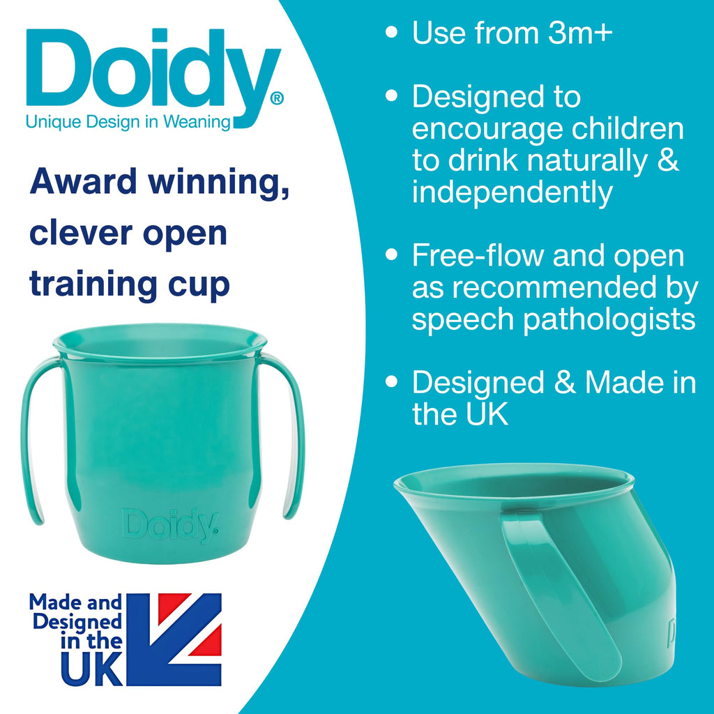 Doidy Cup, Open Cup for Training Baby 6 Months-3 Years, 200ml, Slanted Weaning Cup with Handles for Learning to Drink, BPA Free (Orange)