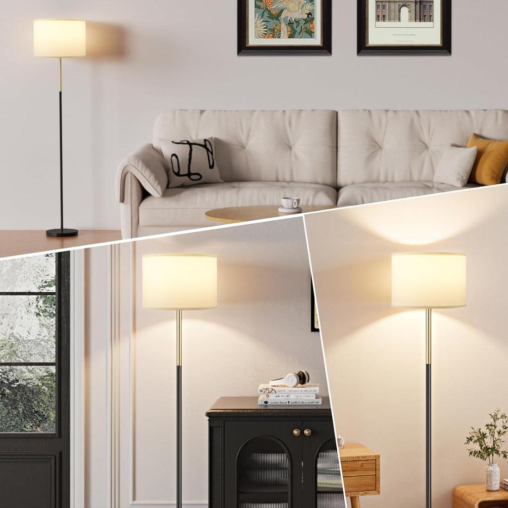 Ambimall Floor Lamp for Living Room with Smart Light Bulb, RGB + Stepless Dimmable Colors Temperature & Brightness(White Shade & Black Pole)