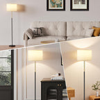 Ambimall Floor Lamp for Living Room with Smart Light Bulb, RGB + Stepless Dimmable Colors Temperature & Brightness(White Shade & Black Pole)