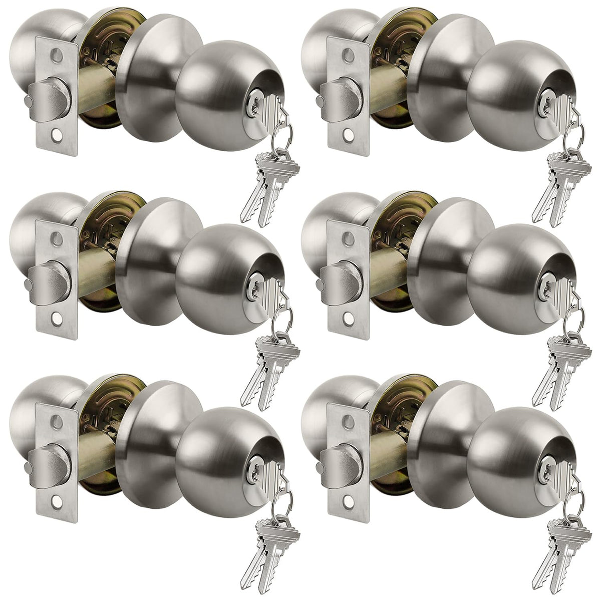 BESTTEN Keyed Entry Door Knob with Lock, Heavy Duty Interior and Exterior Door Lock, Standard Ball, Satin Nickel