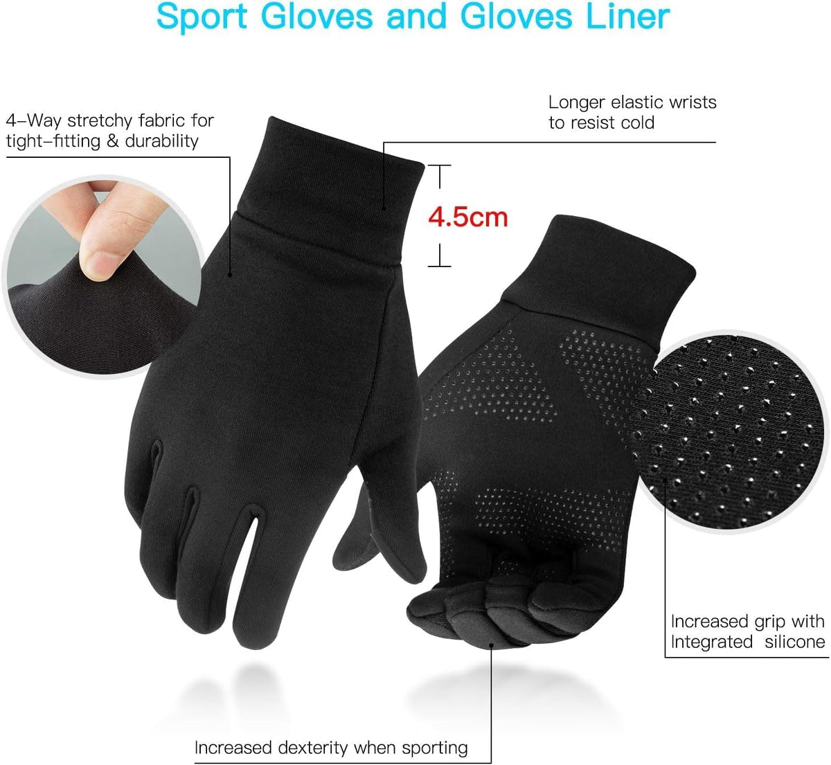 Unigear Running Gloves, Touch Screen Anti-slip Lightweight Gloves Liners for Cycling Biking Sporting Driving for Men Women