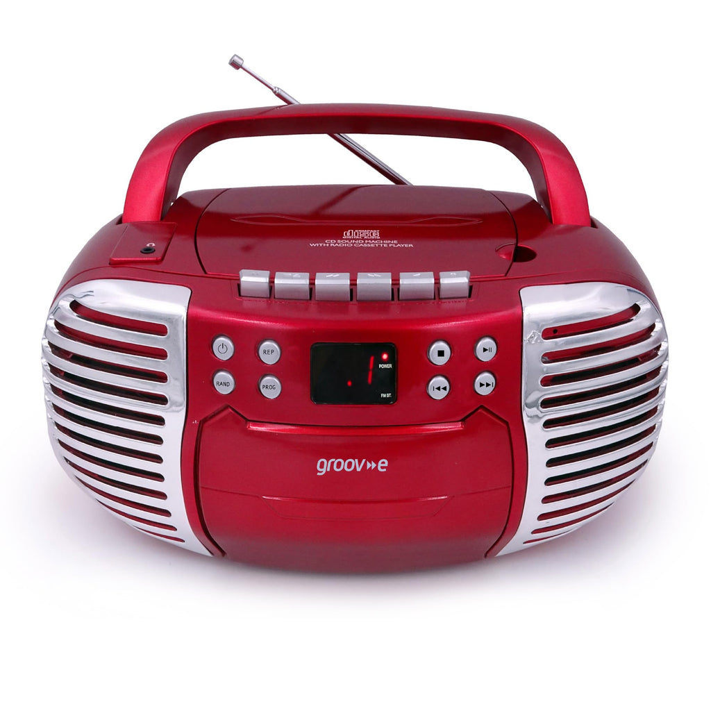 Groov-e Original Boombox - Portable CD Player with Bluetooth, Radio, 3.5mm Aux Port, & Headphone Socket - LED Display, 2 x 1.2W Speakers - Battery or Mains Powered - Blue