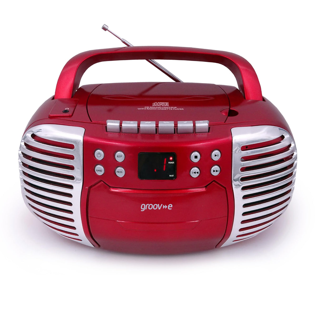 Groov-e Original Boombox - Portable CD Player with Bluetooth, Radio, 3.5mm Aux Port, & Headphone Socket - LED Display, 2 x 1.2W Speakers - Battery or Mains Powered - Blue