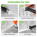 Goopreen 5 in 1 Caulking Tool Silicone Caulking Grout Removal Sealant Finishing Tool with Stainless Steel Head, 6 Replaceable Pads, Gap Seam Repair Kit for Kitchen Bathroom Sink Toilet Caulking