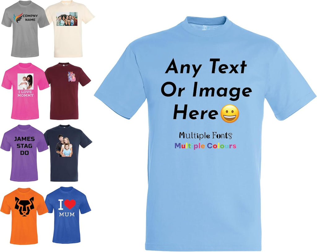 Varsany Personalised T Shirts Mens Womens Kids UK - Customised T Shirt with Any Text and Photo, Long-Lasting Printing - Design Your Own Custom T Shirt