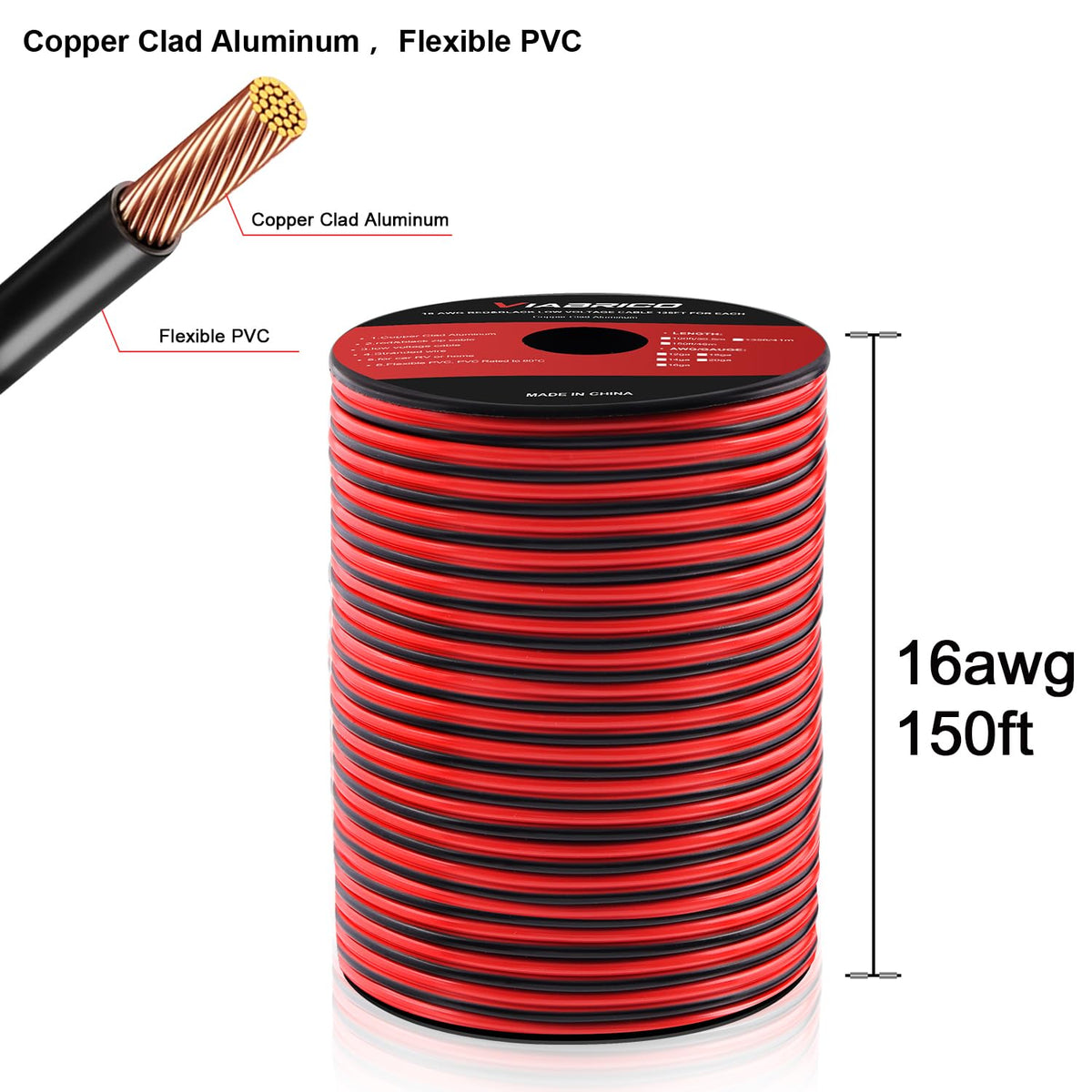 VIABRICO 300FT 10 Gauge Wire, 10AWG Automotive Wire 2 Conductor 12V Cable