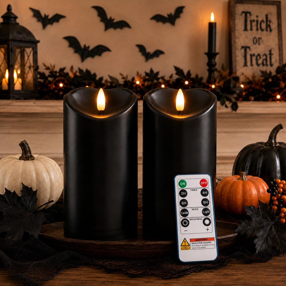 Homemory Orange Drip Real Wax Flameless Candles with Remote Timer, Set of 3