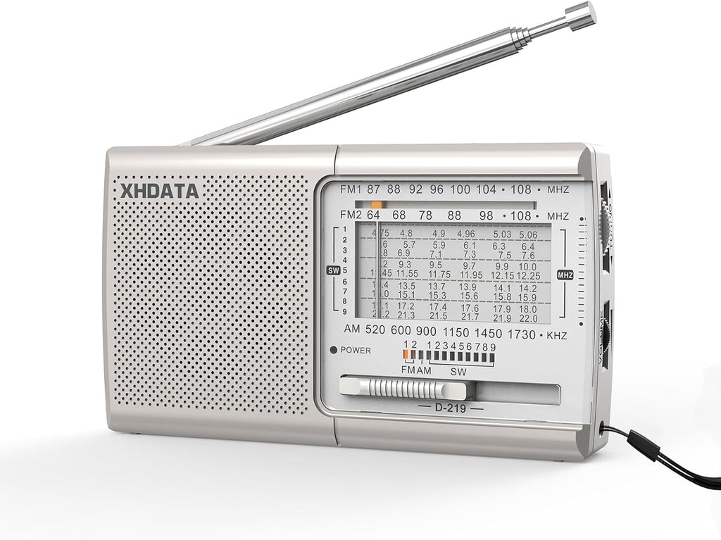 XHDATA D219 Portable Radio Retro FM AM SW Radio Battery Operated for Household Outdoor Camping Hiking Pocket Radio Beige