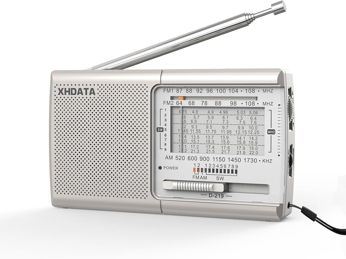 XHDATA D219 Portable Radio Retro FM AM SW Radio Battery Operated for Household Outdoor Camping Hiking Pocket Radio Beige