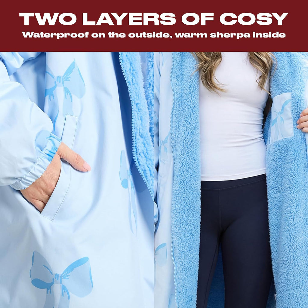 OHS Adults Drying Robe, Water-Resistant Changing Robe Gifts for Women Comfy Sherpa Privacy Robes for Women Men, Stay Dry Jacket Swimming Camping Drying Robes - S/M, L/XL