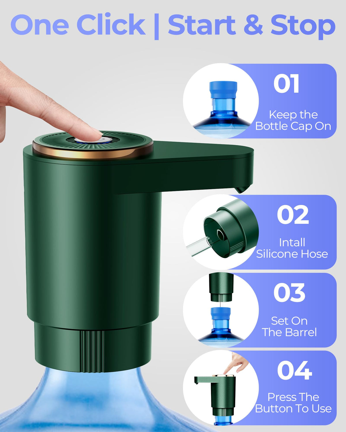 Water Jug Pump for 5 Gallon Bottle – Portable Electric USB-C Charging Dispenser, Dual Powerful Motors, Fast Flow, Fits 2-5 Gallon Jugs – Ideal for Home, Office, Camping, RV, Beige