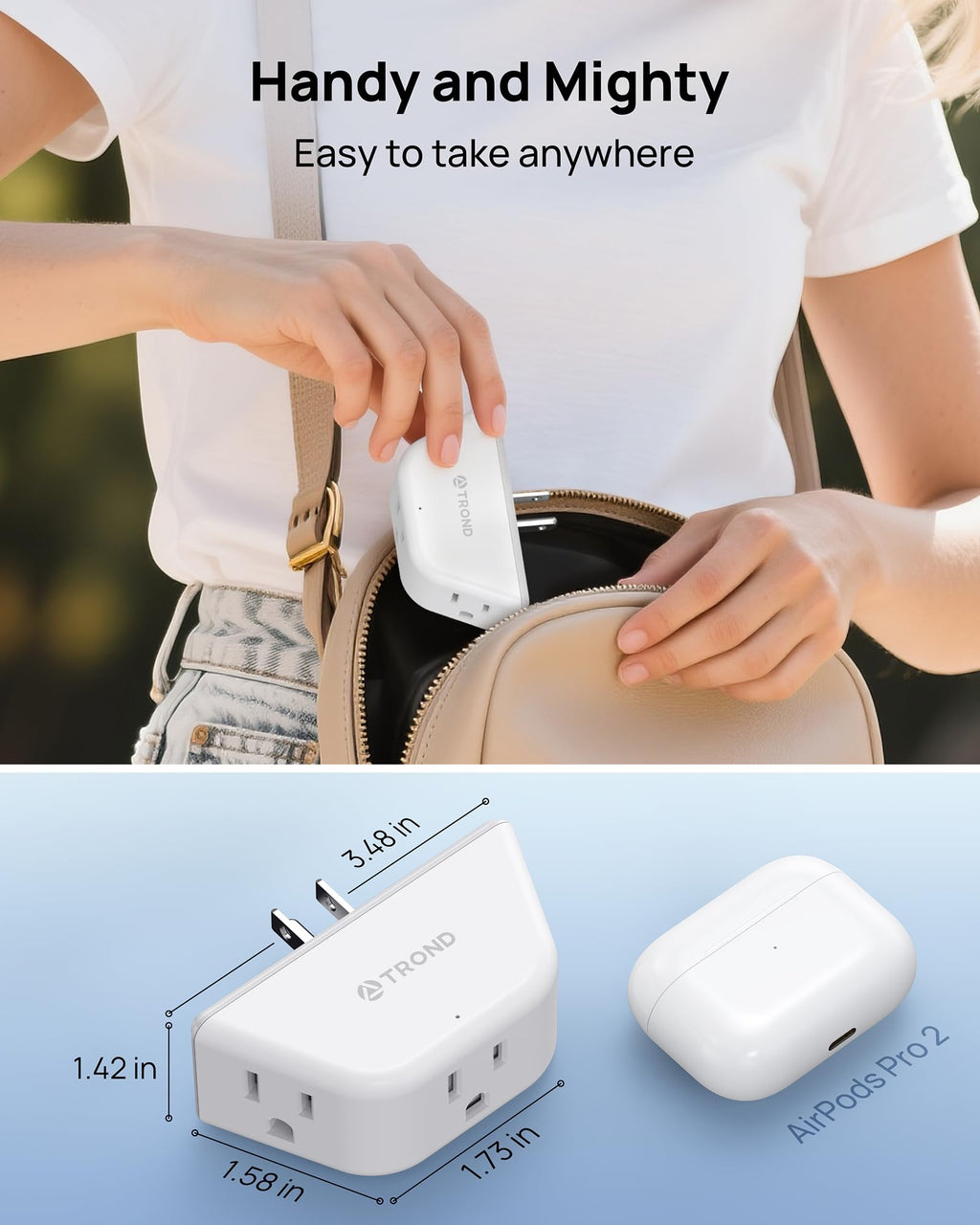 TROND Multi Plug Outlet Extender with USB, 2 Pack Plug Splitter
