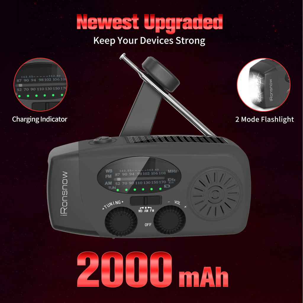 2000mAh Wind Up Solar Radio, Emergency Weather Radio,FM/AM Hand Crank Radio