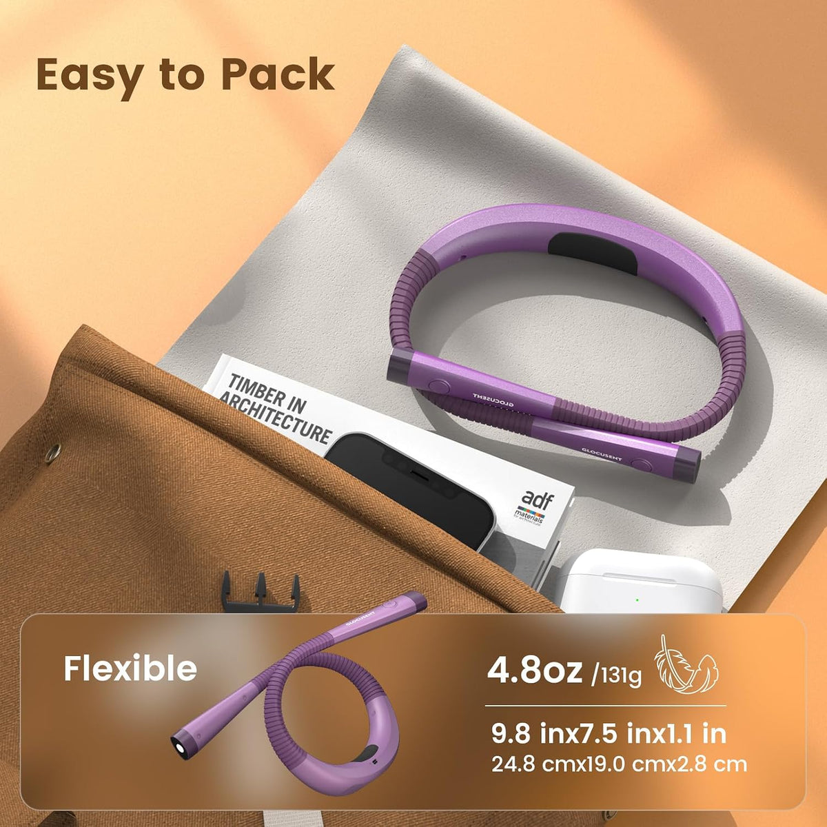 Glocusent Reading Light,Bendable Neck Light,80-hr Rechargeable Book Light