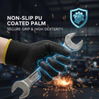 Rainberg Pack of 12 or 24 Safety Gloves, Work Gloves, with Secure Grip on Palm & Fingers, PU and Nylon Non-Slip Gloves, Ideal for General Duty Work, Gardening. (Pack of 12 Pair's, Large)