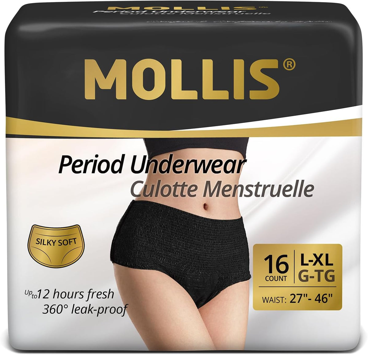 MOLLIS Disposable Period Pants Heavy Flow, Postpartum Underwear L/XL 16 Ct