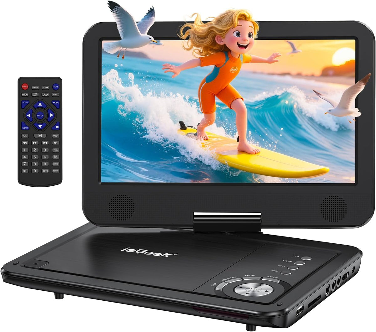 ieGeek 12.5" Portable DVD Player, 10.5" HD Screen, Car Travel, Black