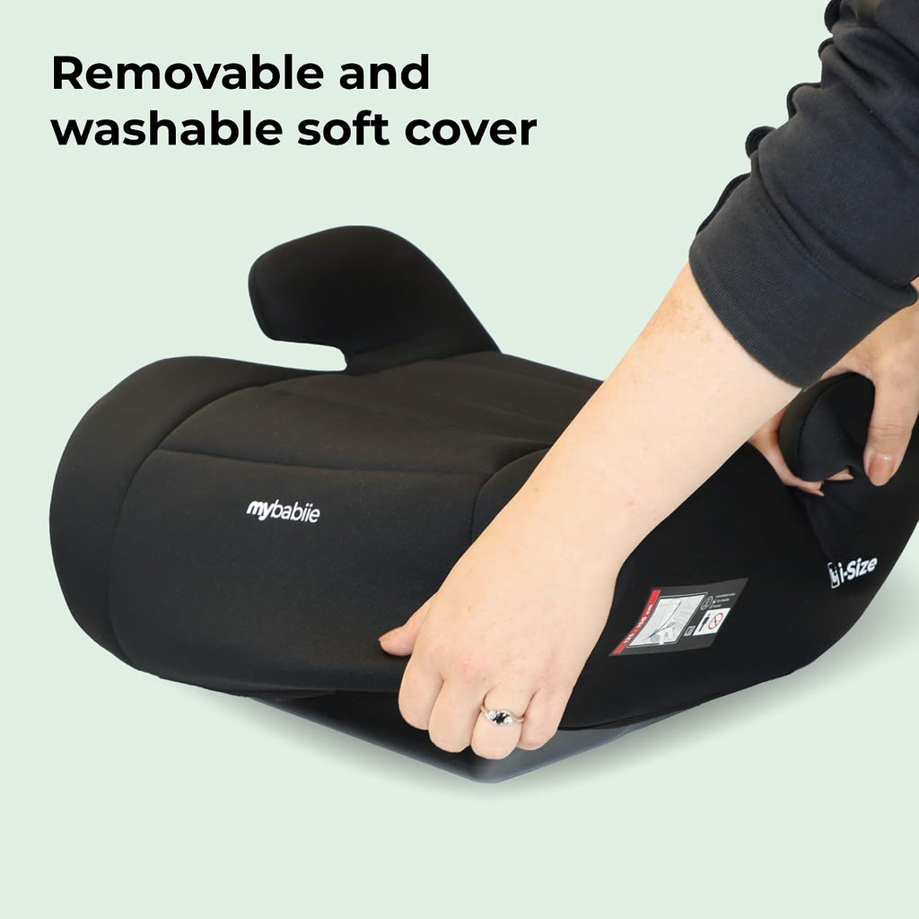 My Babiie MBCSB10 Booster Car Seat - Lightweight at 1kg, Approx. 6-12 Years (125-150cm, 22-36kg), R129, i-Size Backless Child Car Seat, Group 3, Compact, Portable, Ideal for Travel - Black