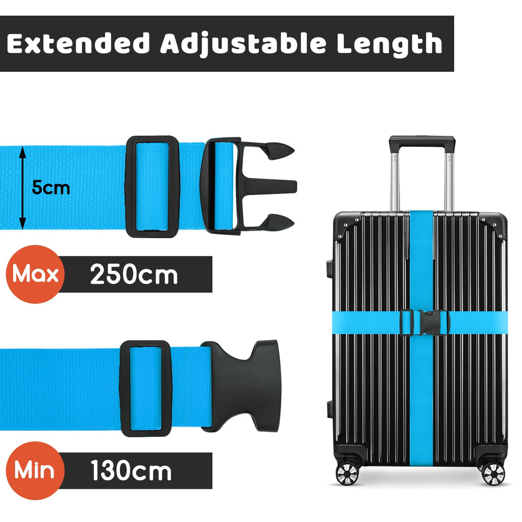 WISYOK Luggage Straps Extended, 4 Pack, 130-250cm Adjustable, Pink SkyBlue