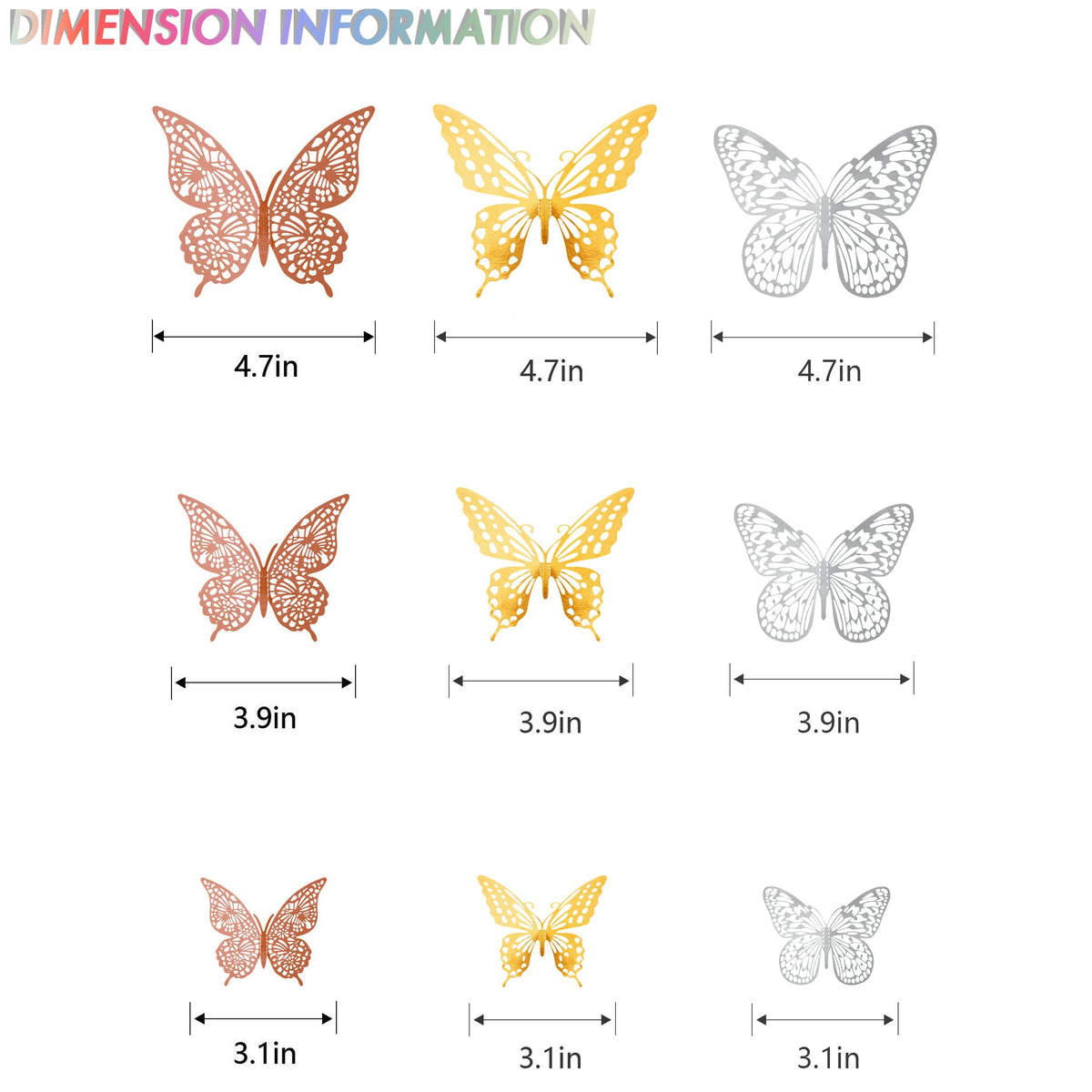 SAOROPEB 3D Butterfly Wall Decor 48 Pcs Gold Butterfly Birthday Decorations