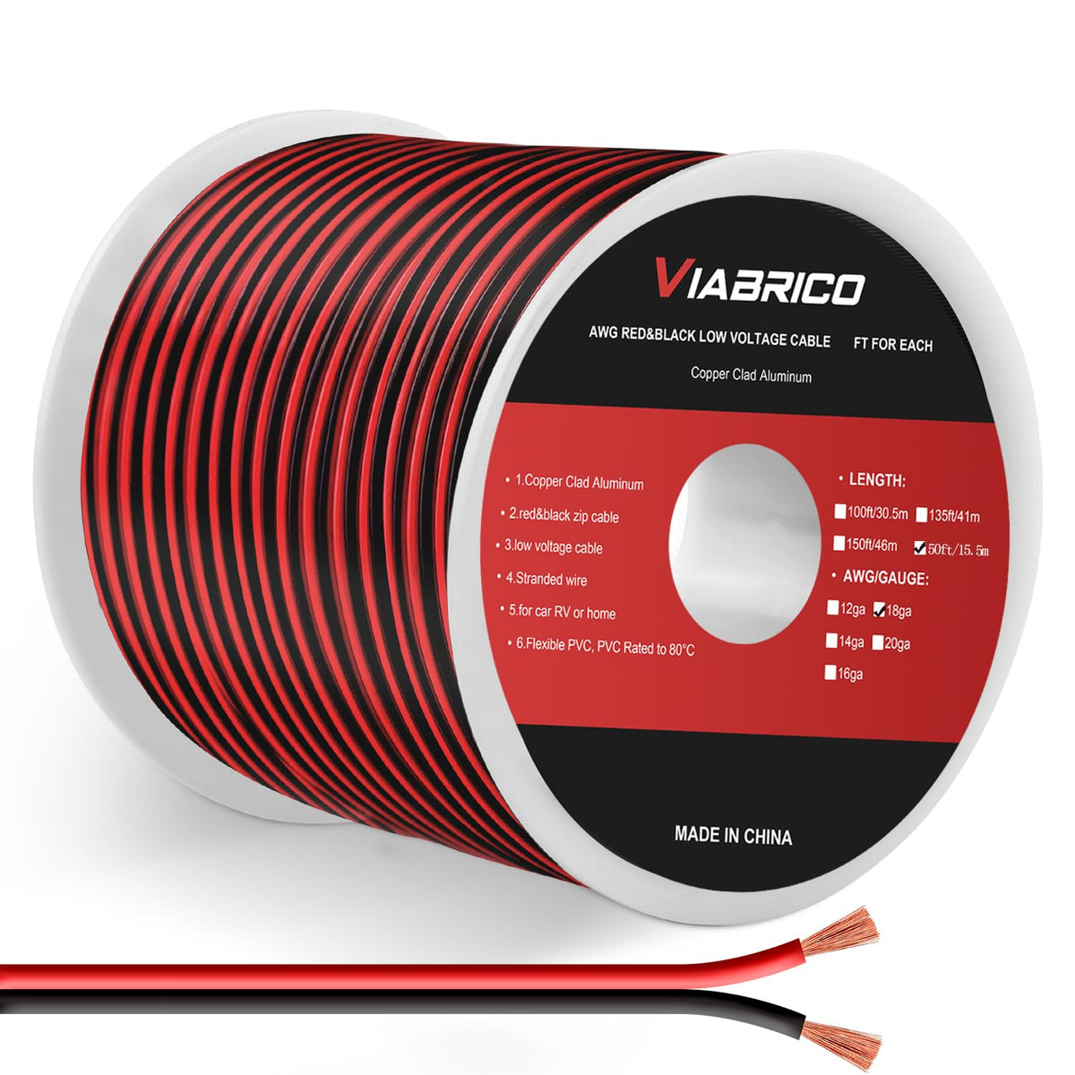 VIABRICO 300FT 10 Gauge Wire, 10AWG Automotive Wire 2 Conductor 12V Cable
