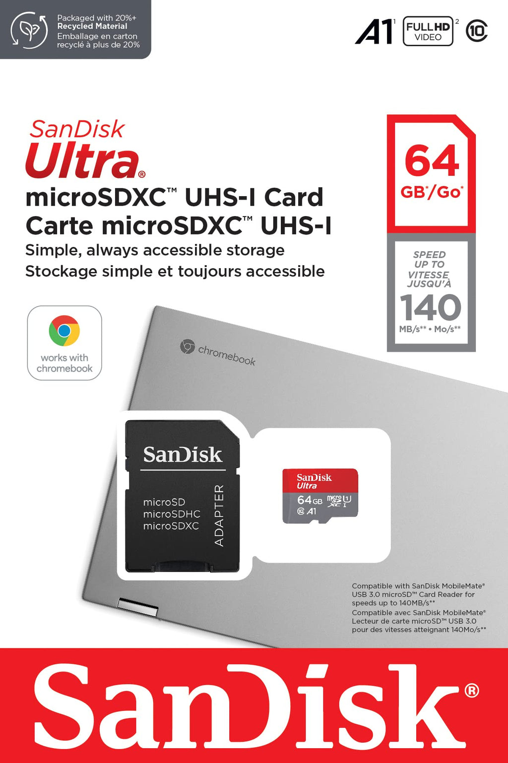 SANDISK Ultra micro SD for Chromebooks 128GB, Up to 140MB/s Read Speeds