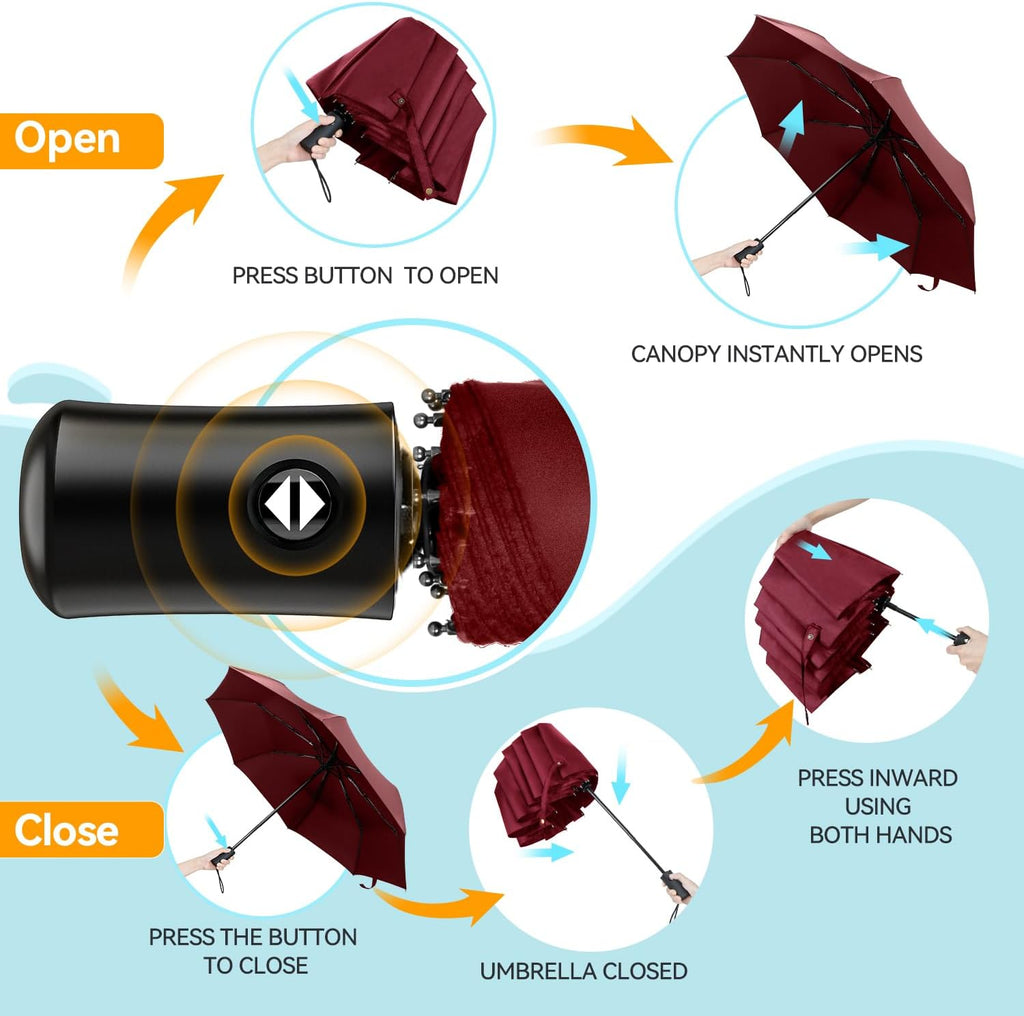 TechRise Umbrella, Compact Strong Windproof Automatic Umbrellas, Folding Lightweight, Portable Travel Golf Umbrella for Rain