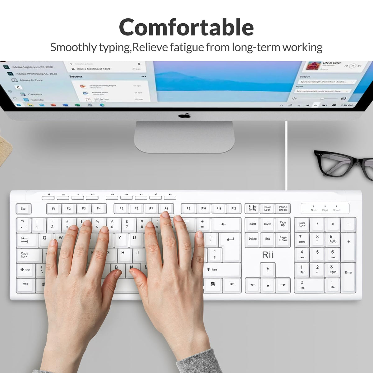 Rii RK907 USB Wired Keyboard Full Size Office Keyboard Compatible with Mac PC Tablet Windows Android Microsoft UK Layout