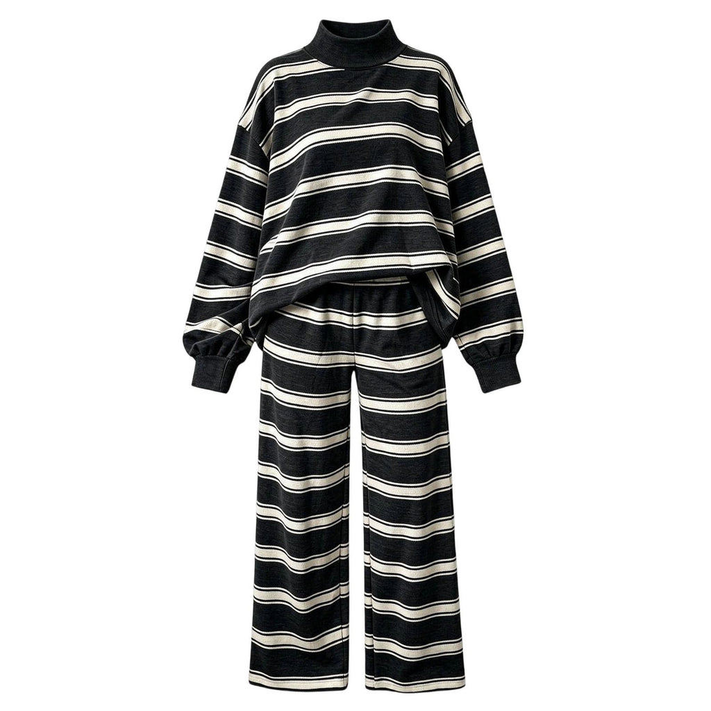Striped Lounge Wear Sets for Women UK 2 Piece Outfits Loungewear Travel Matching Pyjamas Sets Mock Neck Oversized Knitted Jumper Long Sleeve Top and Wide Leg Pants Fall Winter