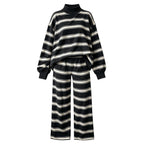 Striped Lounge Wear Sets for Women UK 2 Piece Outfits Loungewear Travel Matching Pyjamas Sets Mock Neck Oversized Knitted Jumper Long Sleeve Top and Wide Leg Pants Fall Winter