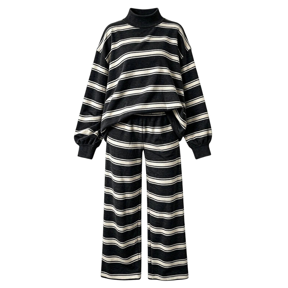 Striped Lounge Wear Sets for Women UK 2 Piece Outfits Loungewear Travel Matching Pyjamas Sets Mock Neck Oversized Knitted Jumper Long Sleeve Top and Wide Leg Pants Fall Winter