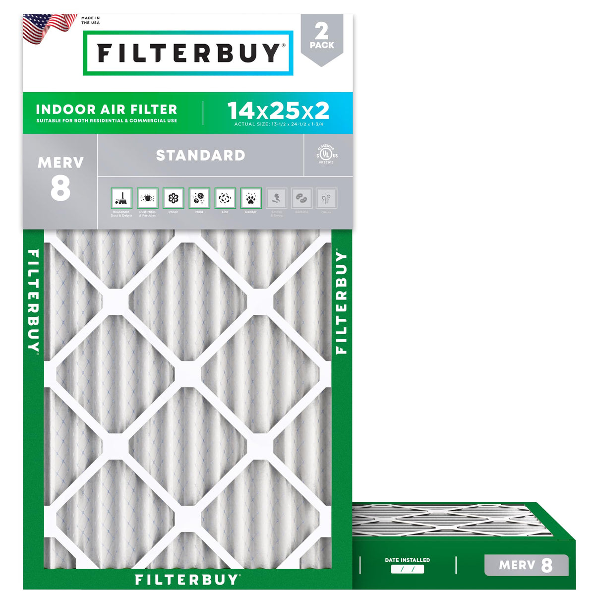 Filterbuy 18x18x1 Air Filter MERV 8 Dust & Allergy Defense (2-Pack)
