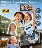Digital Camera, 1080P FHD Vlogging Camera 50MP Compact Portable Photo Camera with 2.4" Screen, 16X Digital Zoom Mini Small Pocket Camera for Kids Students with 1 Battery, 16GB Card (Pink)