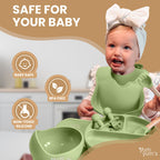 Yum Yum's Baby 10 Pcs Blue Weaning Set - Complete Toddler Feeding Kit w/Sectioned Plate, Suction Bowls, Cutlery with Mouth Guard, Straw Cup, Bib & Mat - Non-Slip - for Toddlers & Baby Gift